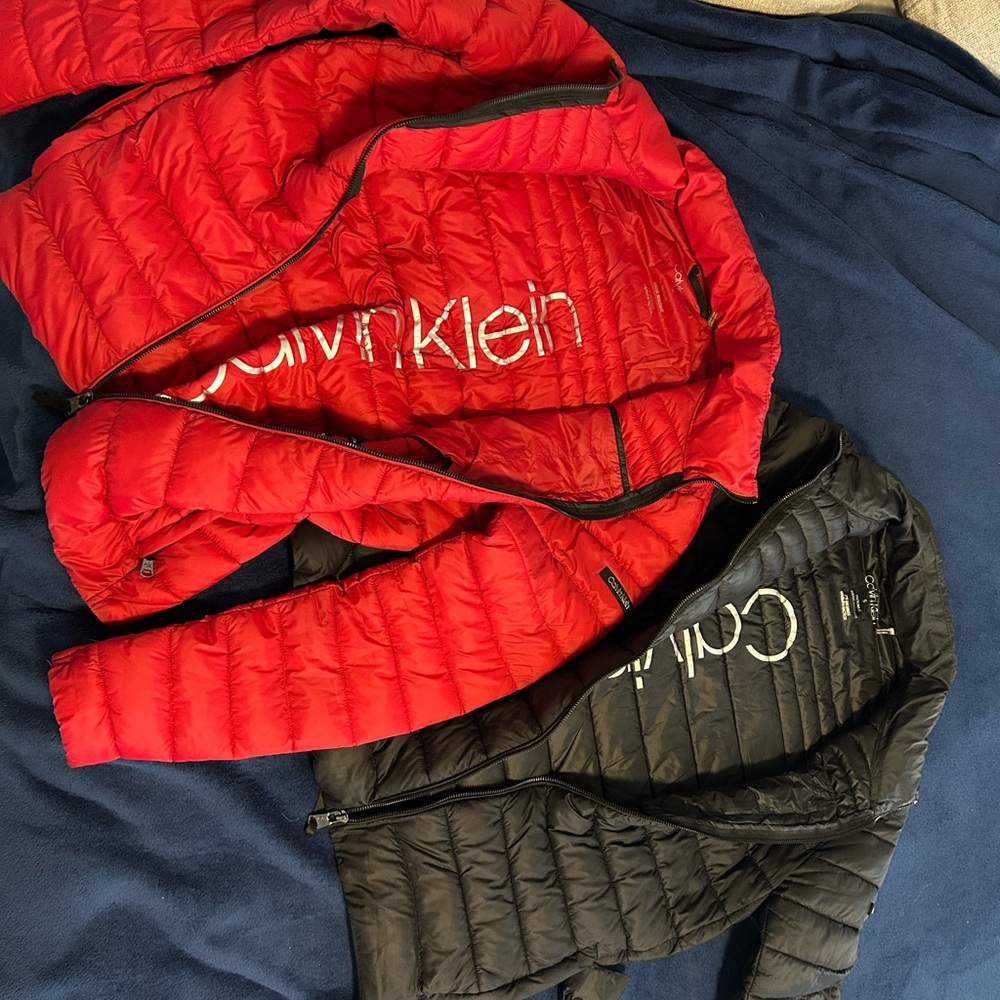 Calvin Klein Red and Black Puffers